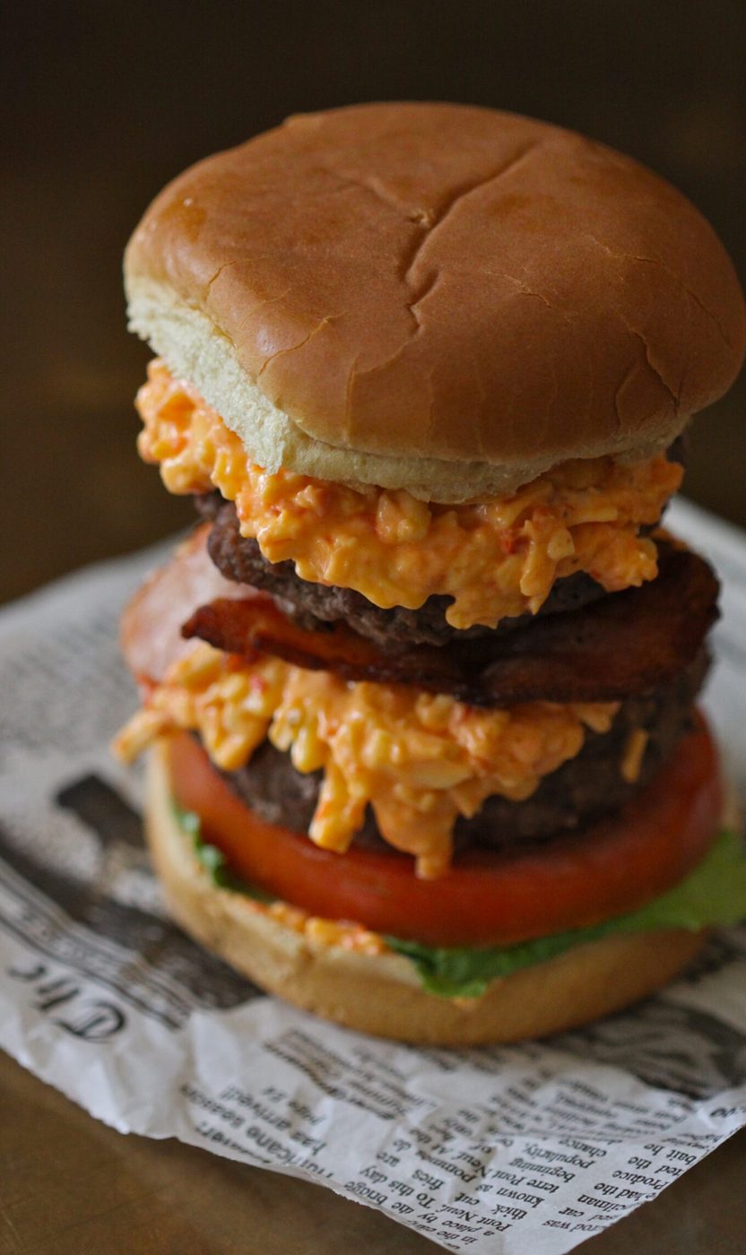 double pimento burger with crispy bacon