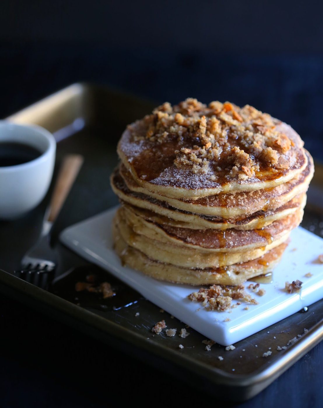 simple churro pancakes with sweet potato chip streusel www.climbinggriermountain.com