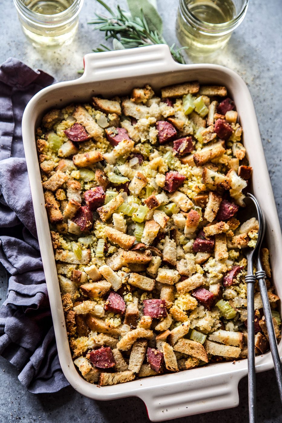 Simple Cornbread Stuffing with Salami www.thecuriupsplate.com