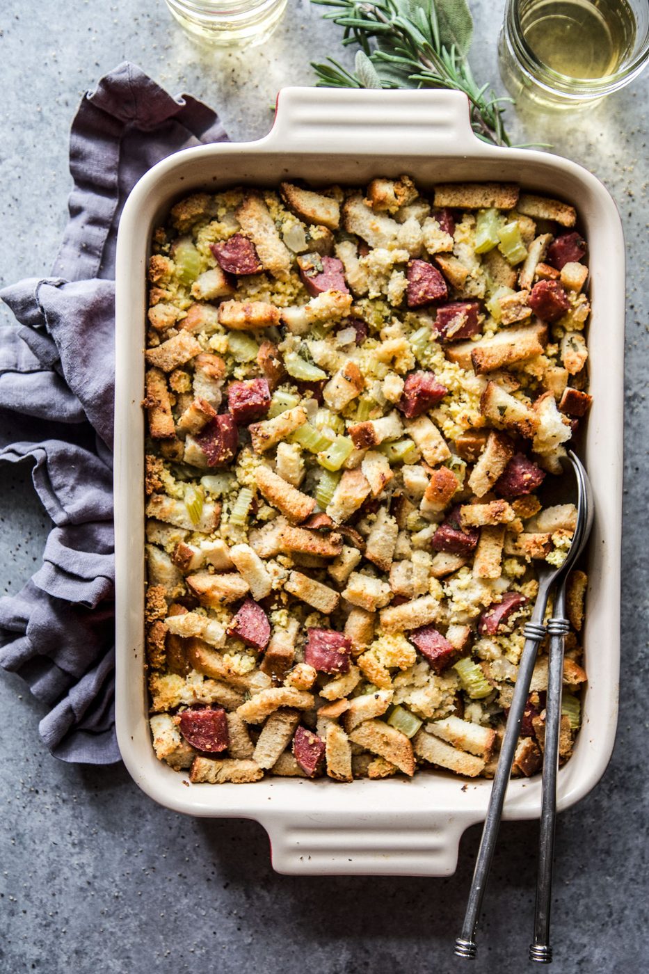 Salami on simple Cornbread Stuffing