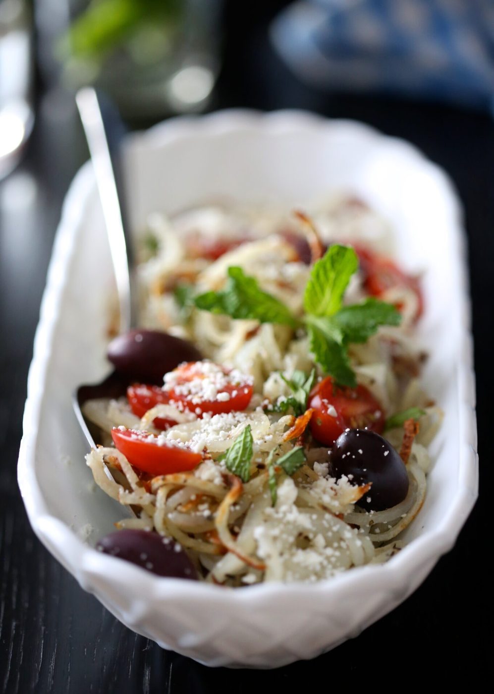 Simple greek idaho potato noodles, finished with fresh mint