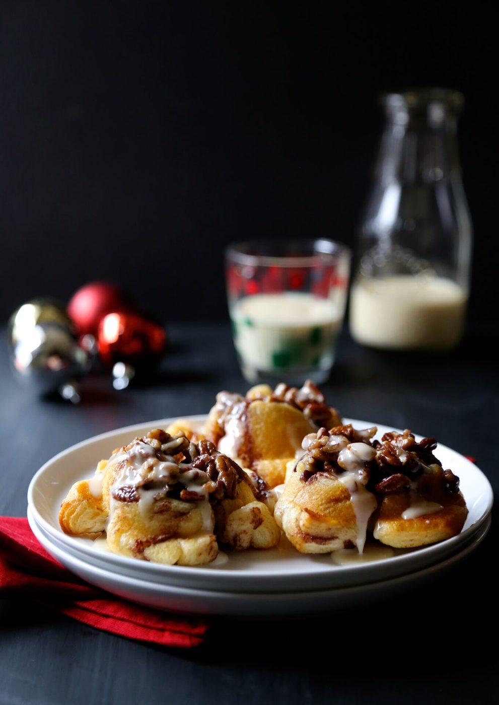 Simple mini monkey bread muffins, finished with eggnog icing