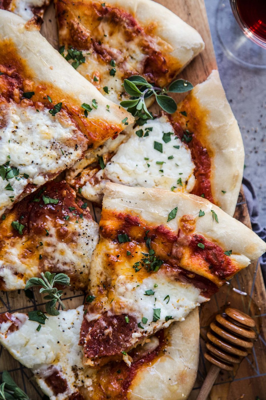 Simple Pepperoni Pizza with Hot Honey