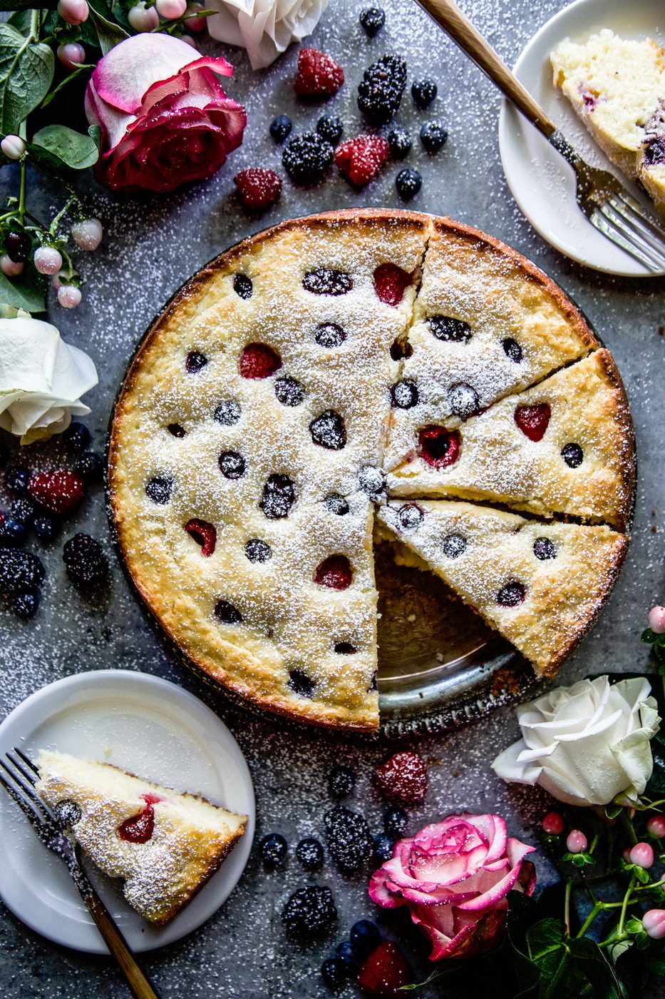 Simple Ricotta Cake, finished with Fresh Berries