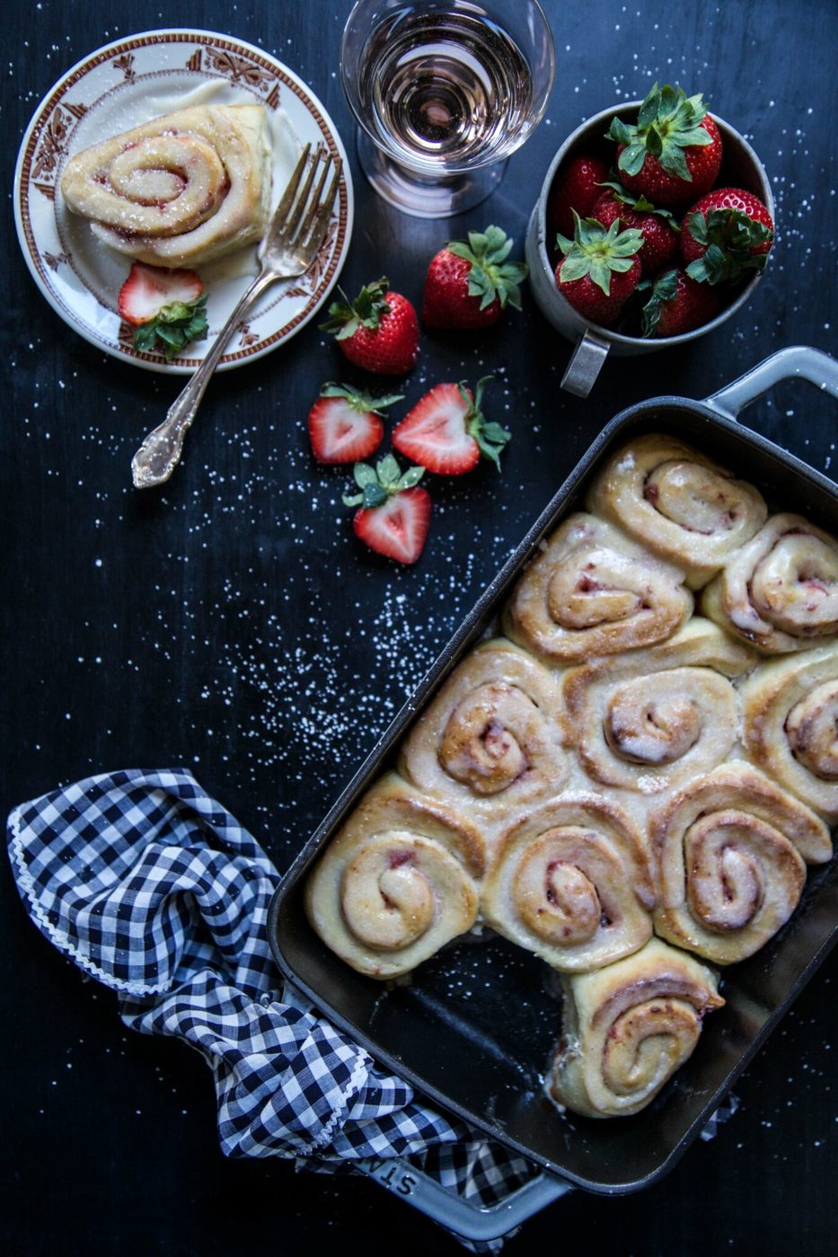 Simple Strawberry Cinnamon Rolls with Rosé Icing