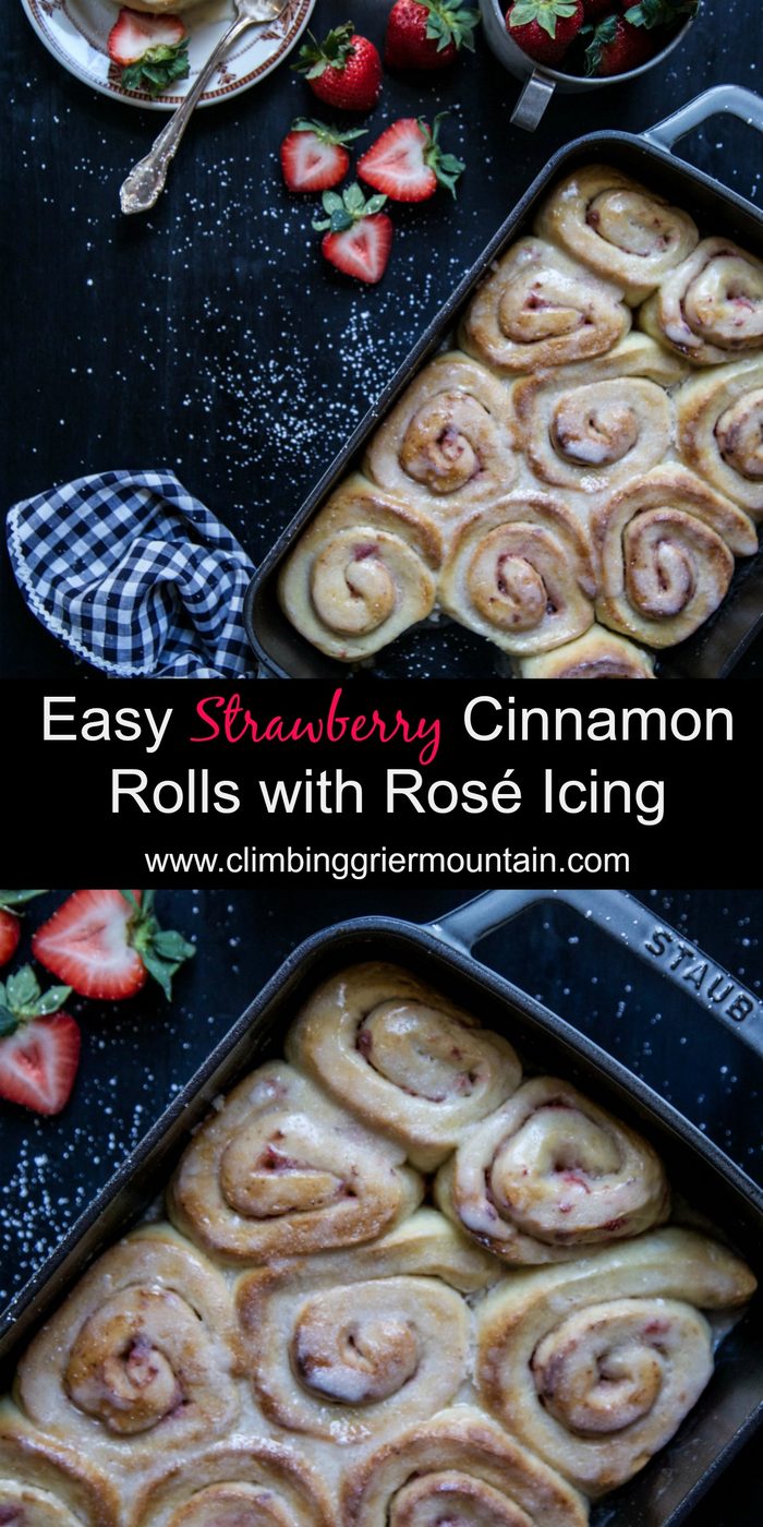 Simple Strawberry Cinnamon Rolls with Rosé Icing