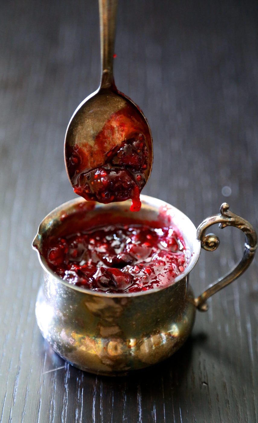 angel food cake with ginger-berry compote