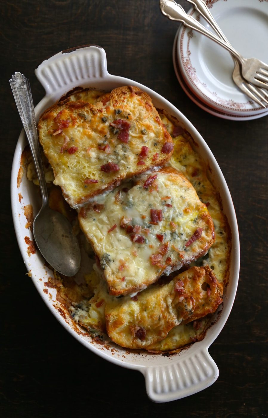 artichoke bread pudding with bacon + gorgonzola www.climbinggriermountain.com