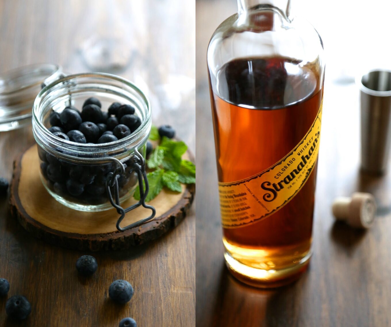 blueberry bourbon cooler with fresh mint