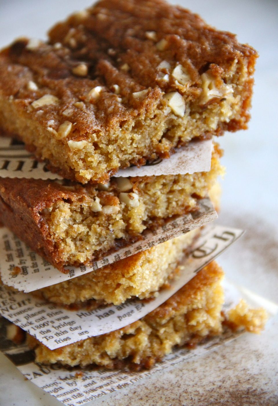 Foodie fridays: brown sugar blondies, finished with toasted hazelnuts