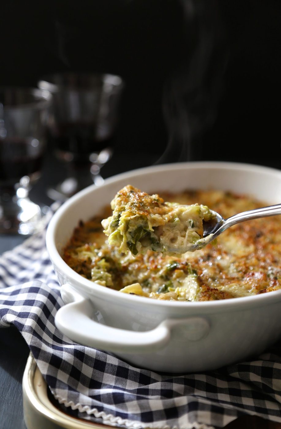 Bacon & gorgonzola on foodie fridays: brussel sprout casserole