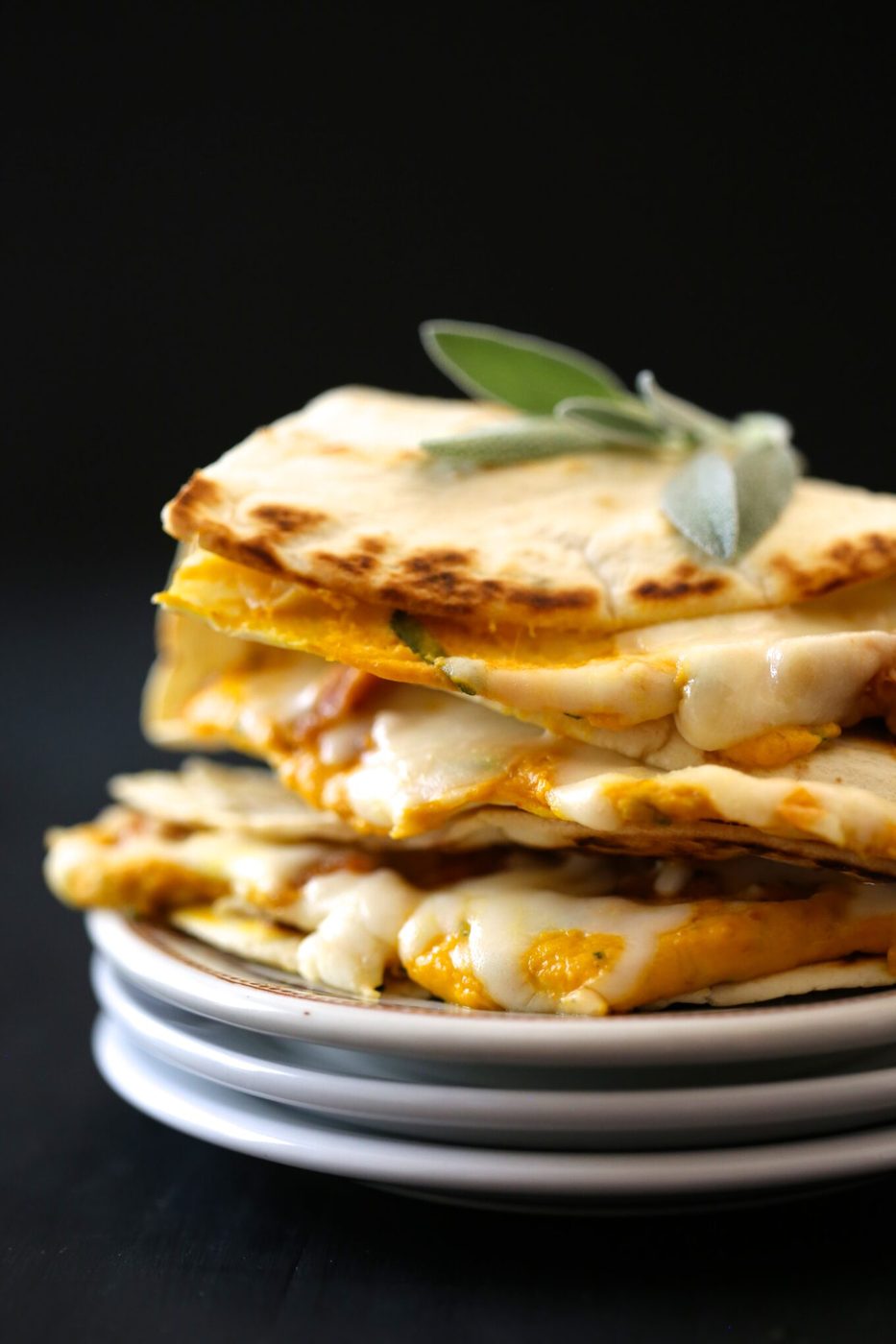 Foodie fridays: cheesy pumpkin quesadilla, finished with fresh sage & chicken sausage