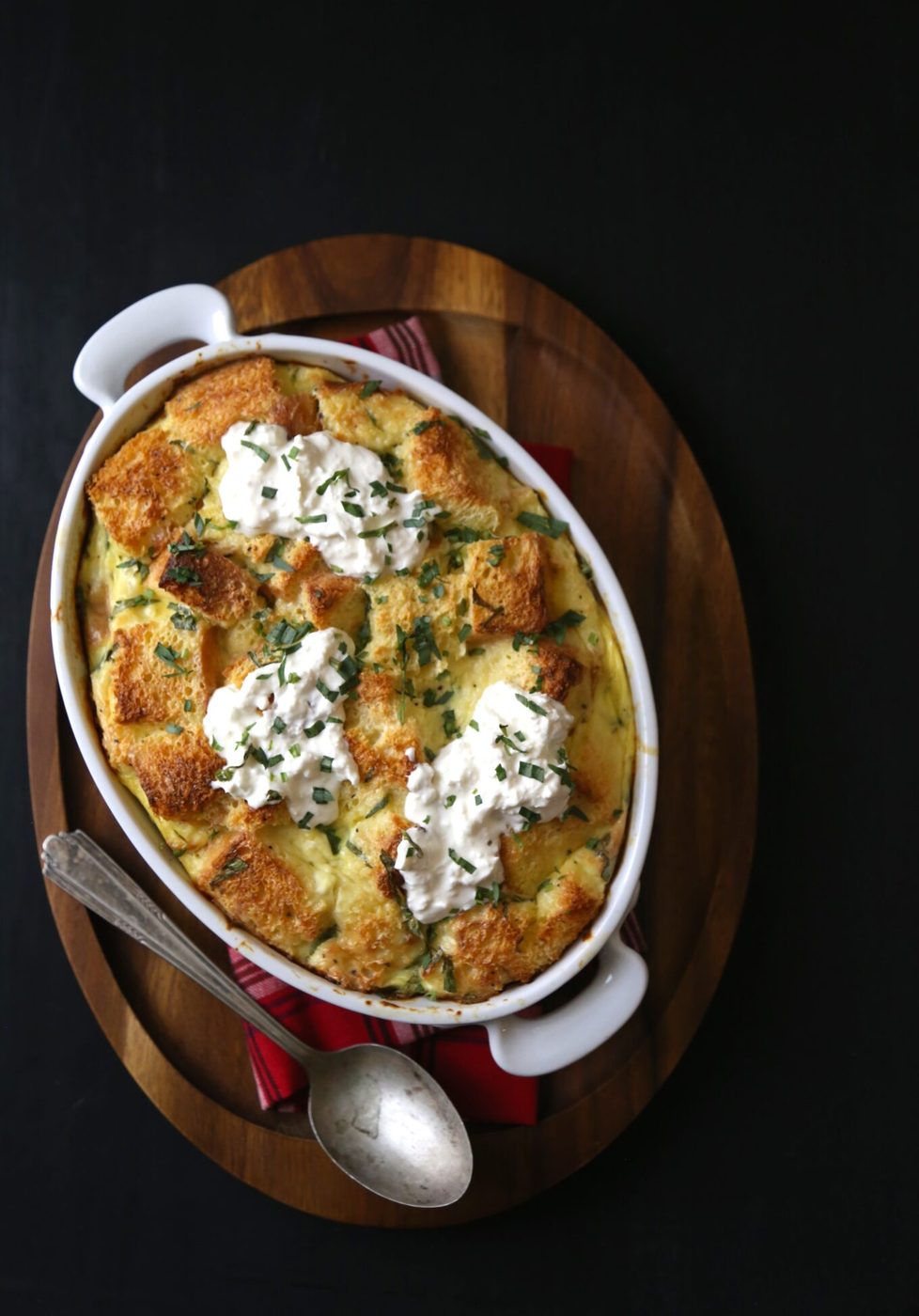 Foodie fridays: crab and burrata brioche strata, finished with fresh tarragon