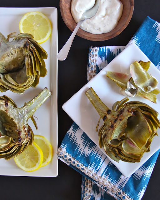 Lemon aioli on foodie fridays: grilled artichokes