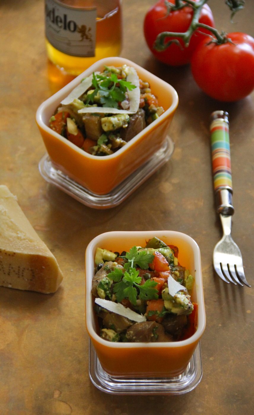grilled veggie caponata with parmesan shavings