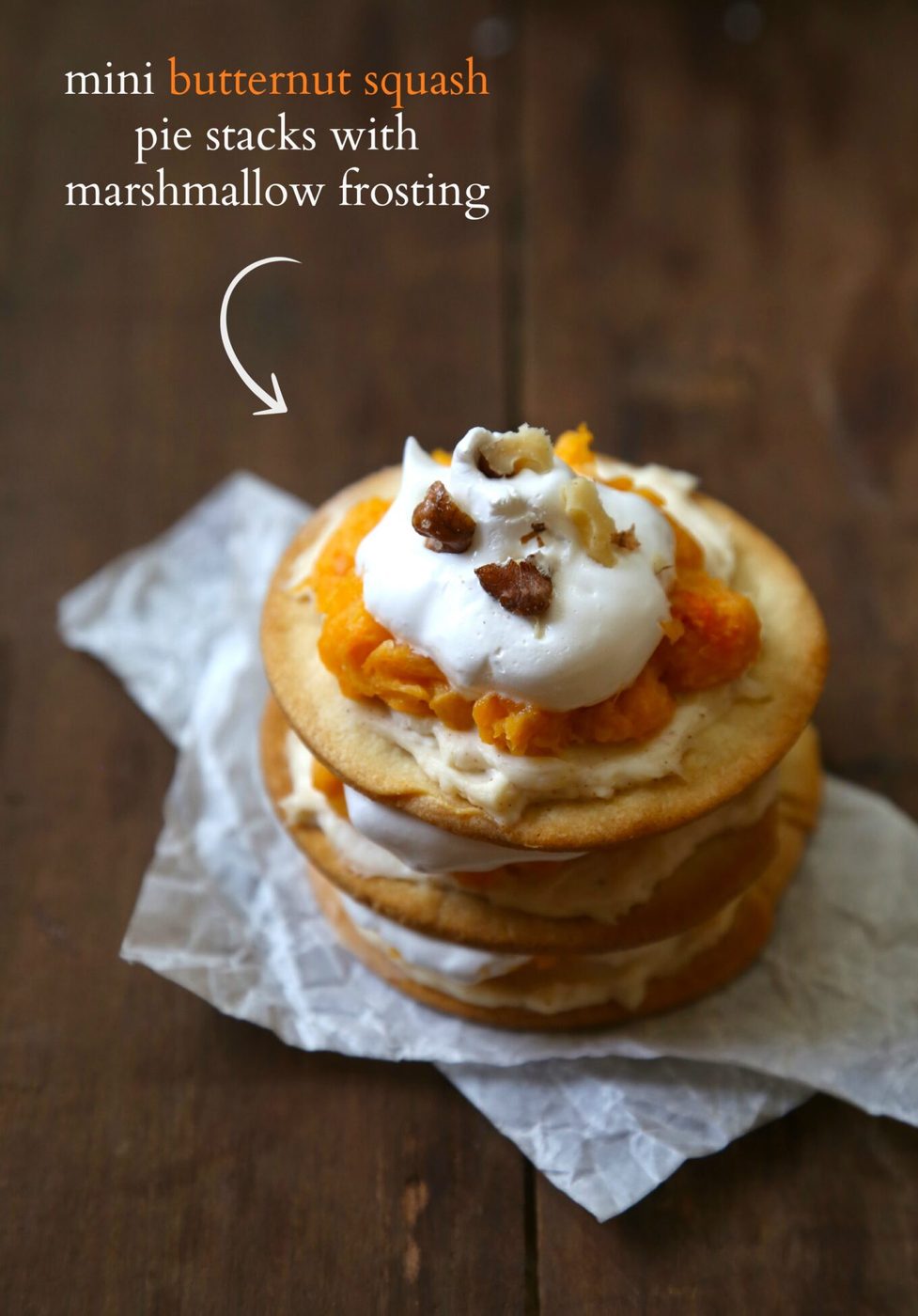 Marshmallow frosting on foodie fridays: mini butternut squash pie stacks