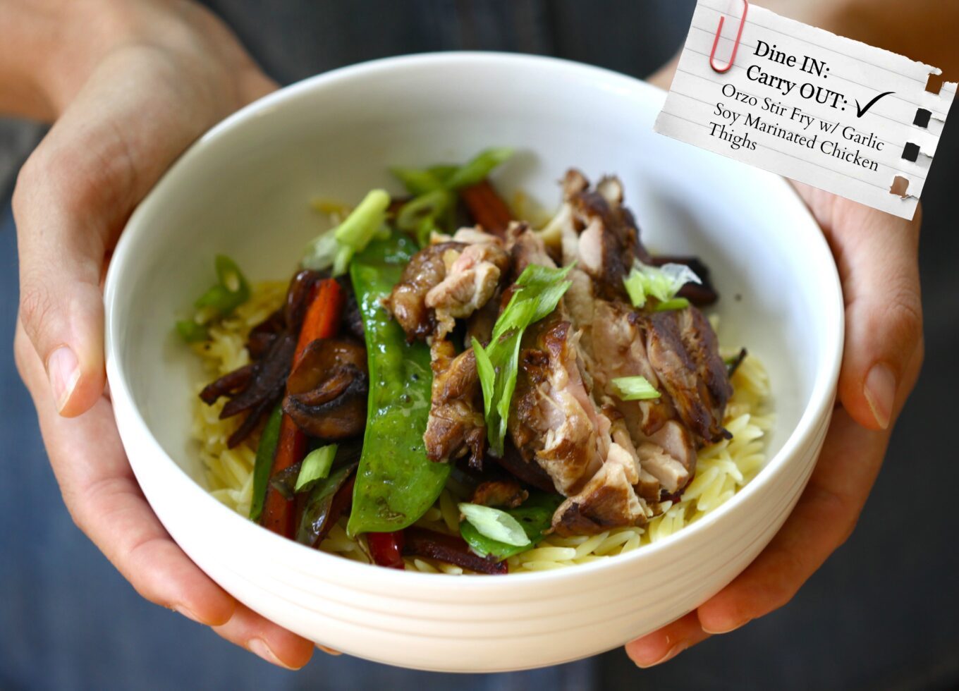 Foodie fridays: orzo stir-fry, finished with garlic soy marinated chicken thighs