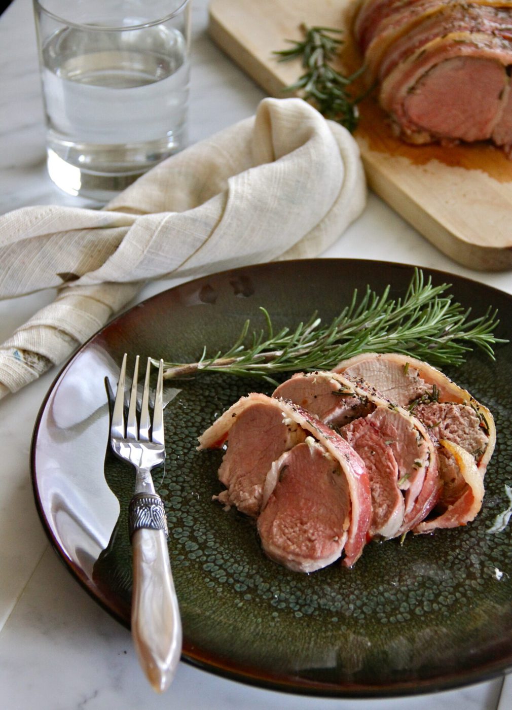 Foodie fridays: rosemary bacon- wrapped pork tenderloin