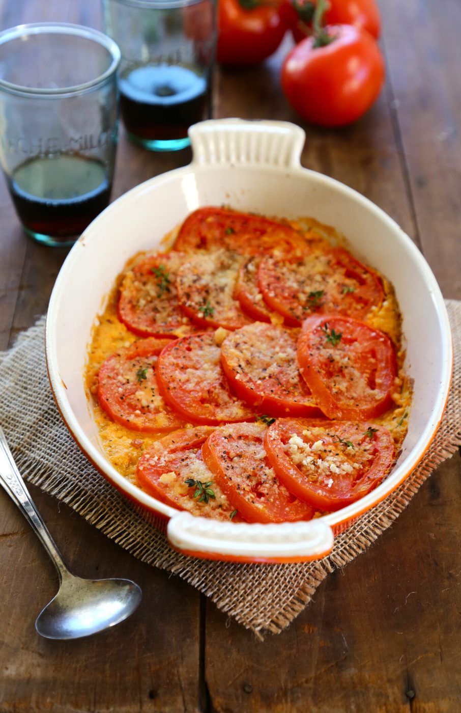 Foodie fridays: tomato pumpkin gratin, finished with spiced gruyere breadcrumbs