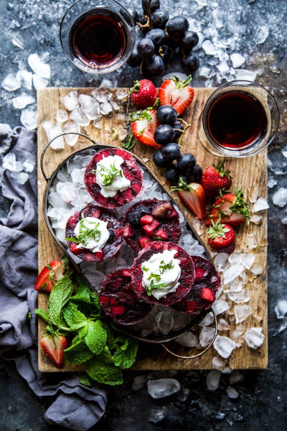 Frozen Sangria Cups, finished with Mint Whipped Cream