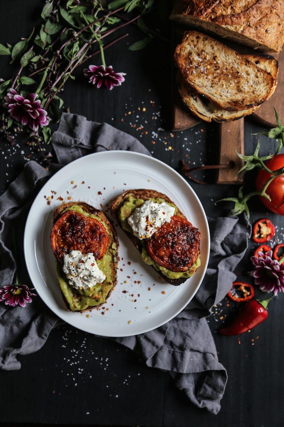 Simple Guacamole Toast with Thai Roasted Tomatoes www.climbinggriermountain.com