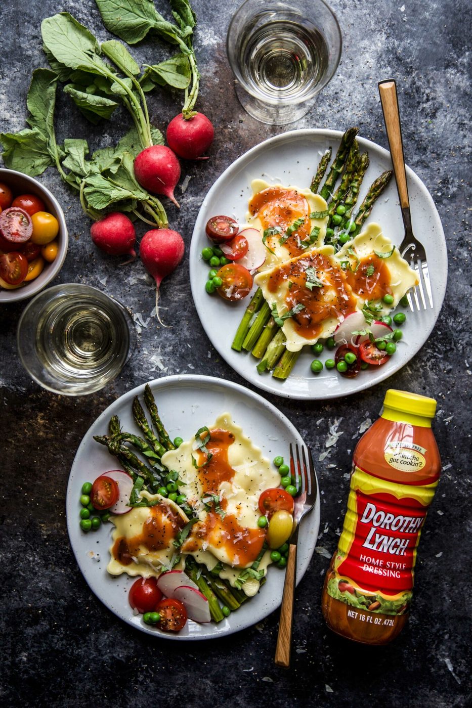 Garden Veggie Ravioli with Smoky Dorothy Lynch Dressing