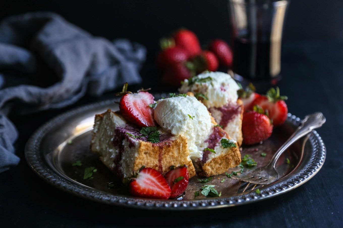 Goat Cheese Mousse Cakes with Bordeaux Soaked Strawberries www.climbinggriermountain.com