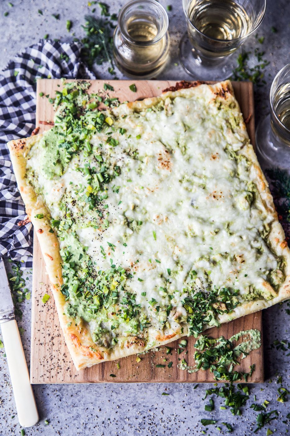 green goddess tuna puff pastry tart