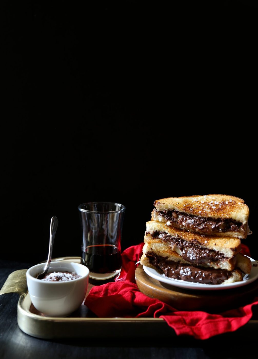 Grilled cheese & chocolate sandwich, finished with ganache dipping sauce