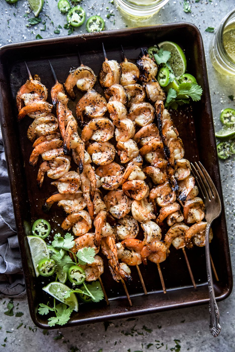 Chile Lime Shrimp Skewers, grilled