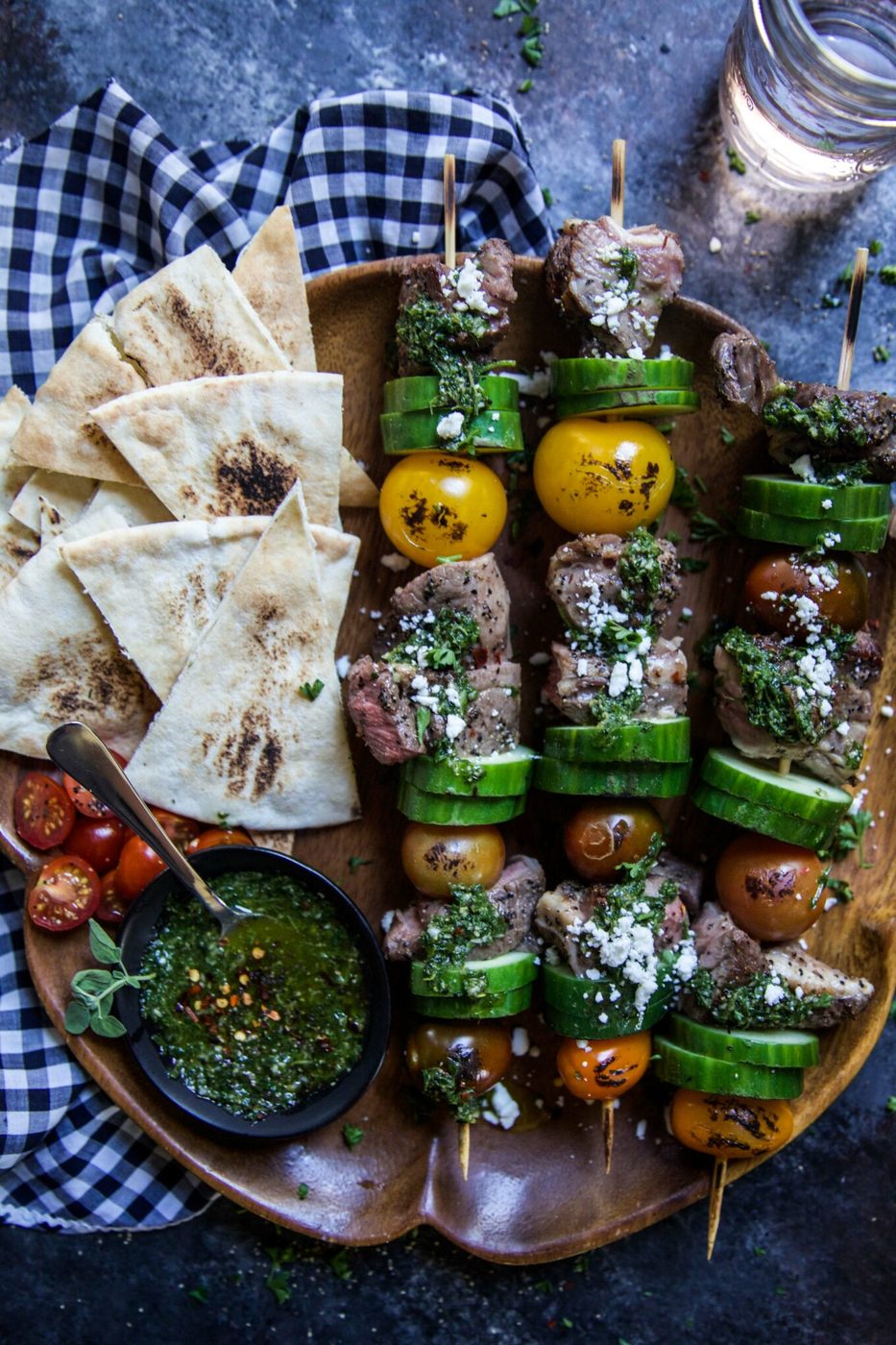 Turkish Chimichurri on grilled Lamb Skewers