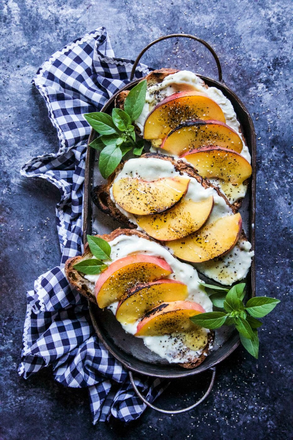 Peach & Whipped Blue Cheese Toast, grilled