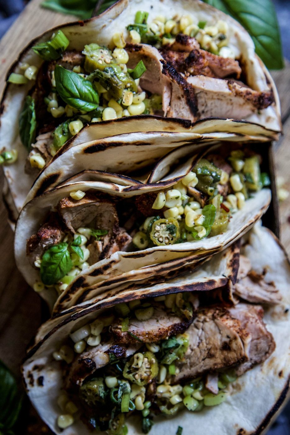 Grilled Pork Tenderloin Tacos with Corn-Okra Relish