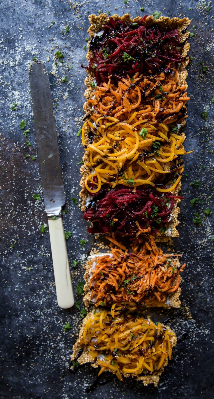 Harvest Vegetable Noodle Tart, finished with Quinoa Crust
