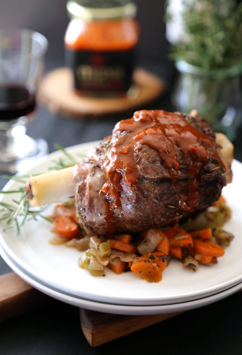 Herb Roasted Lamb shanks with Harissa Wine Sauce