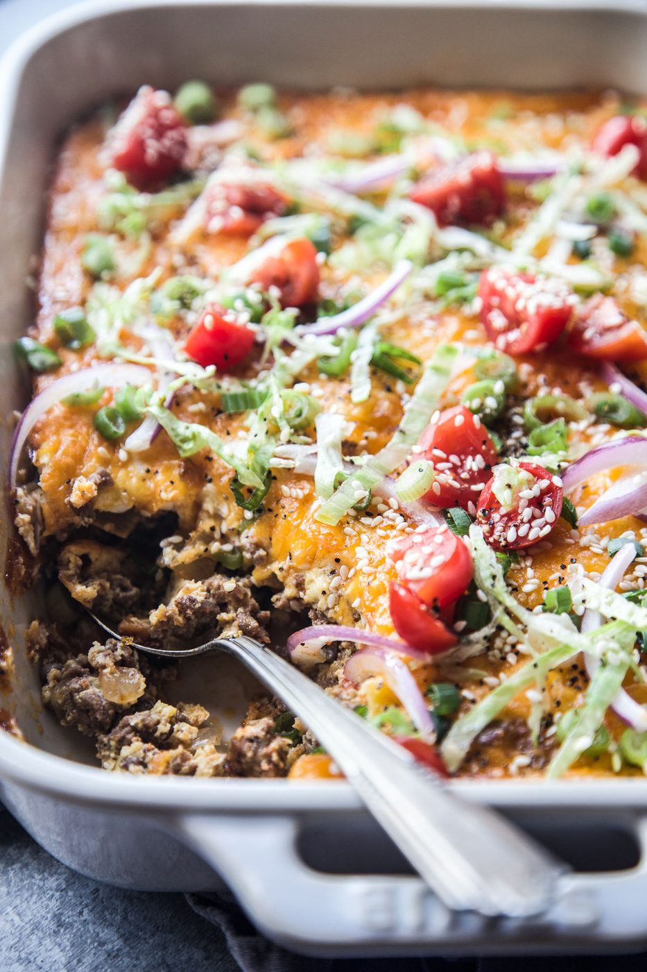 High-Protein Korean-Inspired BBQ Cheeseburger Casserole