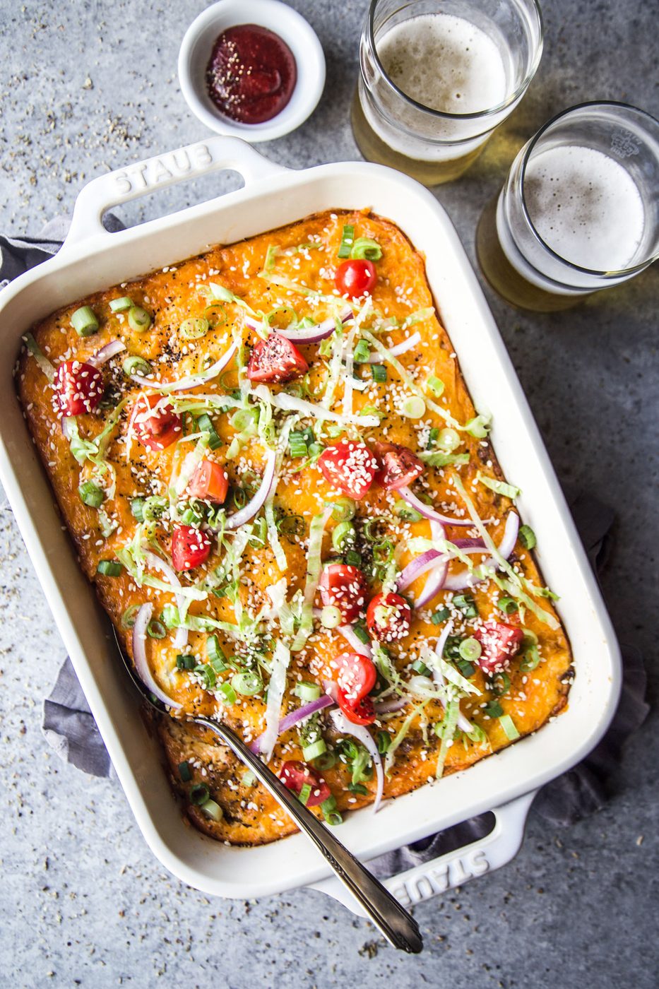 High-Protein Korean-Inspired BBQ Cheeseburger Casserole