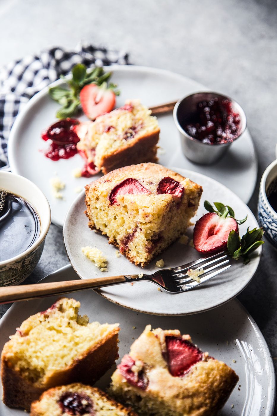 high-protein strawberry cardamom snack cake