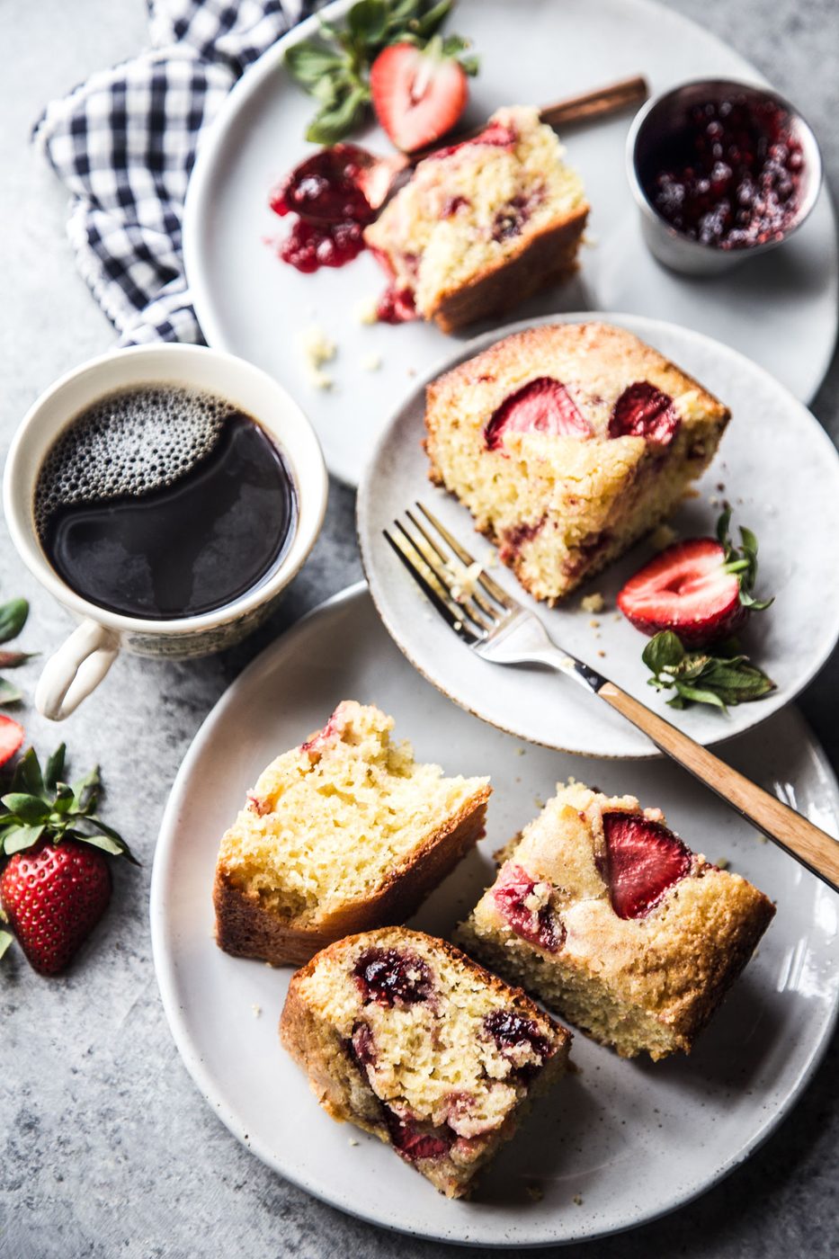 high-protein strawberry cardamom snack cake