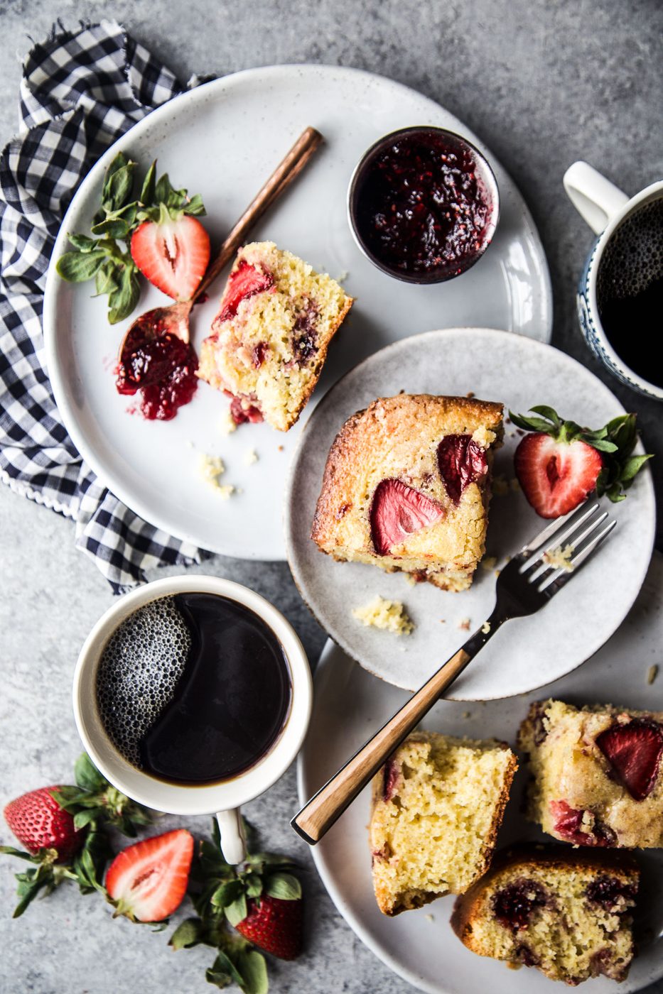 high-protein strawberry cardamom snack cake
