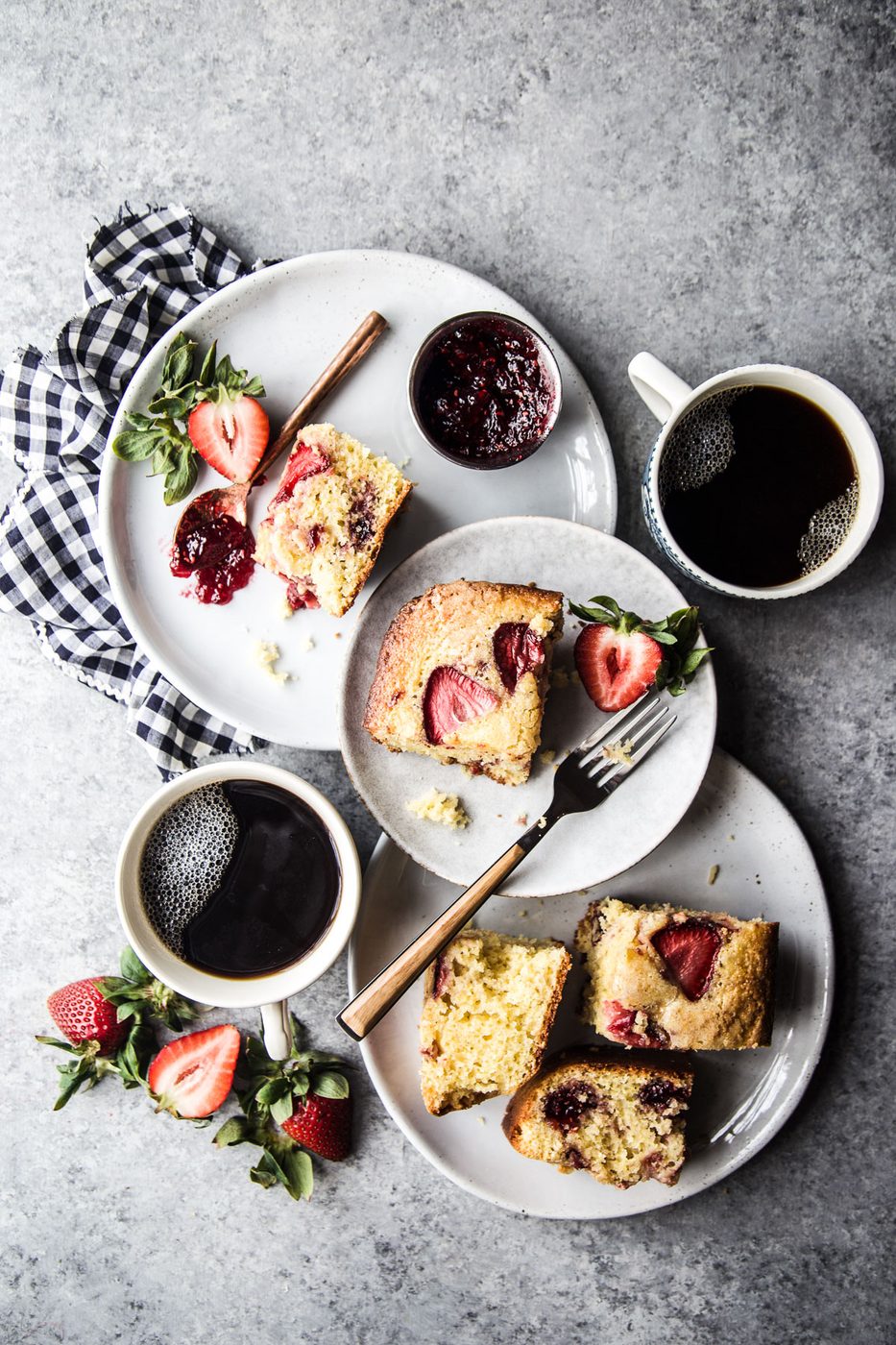 high-protein strawberry cardamom snack cake