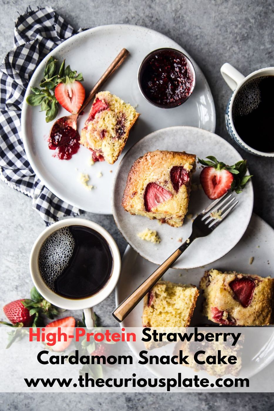 high-protein strawberry cardamom snack cake