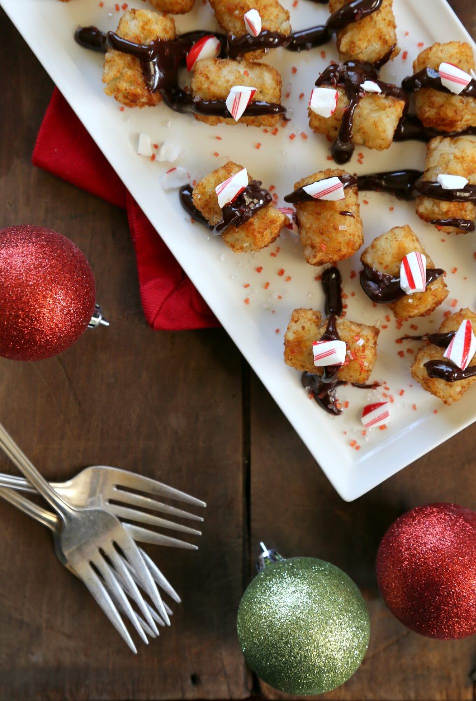 Peppermint icing on holiday tater tots
