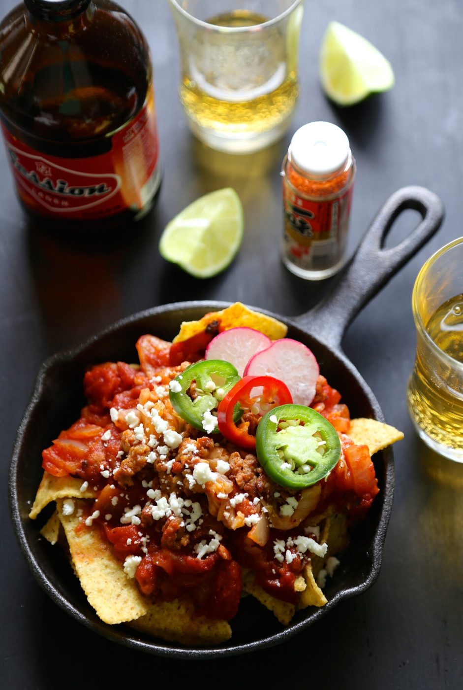 Individual pork kimchi chilaquiles