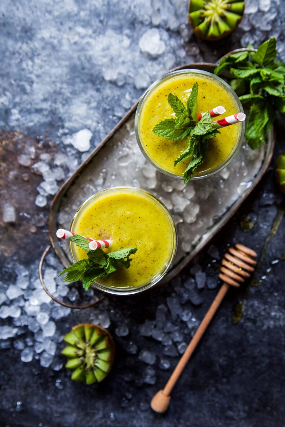 Kiwi Pineapple Turmeric Smoothie with Fresh Mint