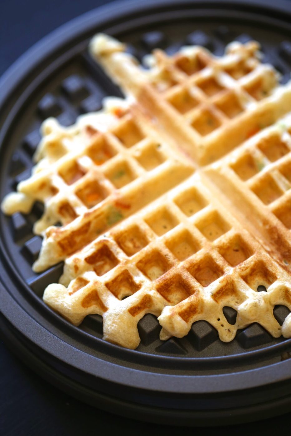 Crispy waffle in waffle iron.