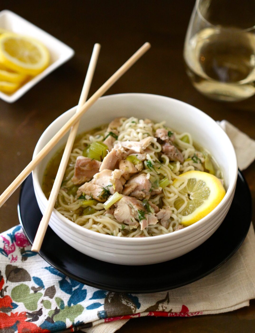 Lemon chicken and ramen noodle soup
