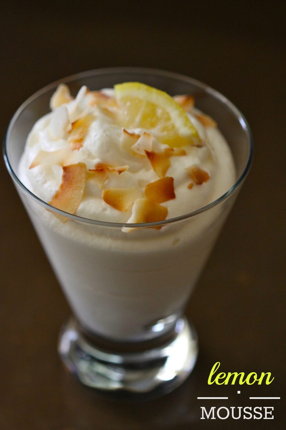 Toasted coconut flakes on lemon mousse