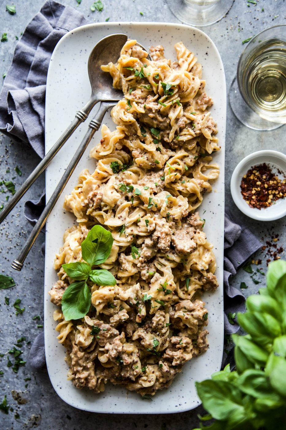 Lentil Pasta, finished with Creamy Mustard Sauce