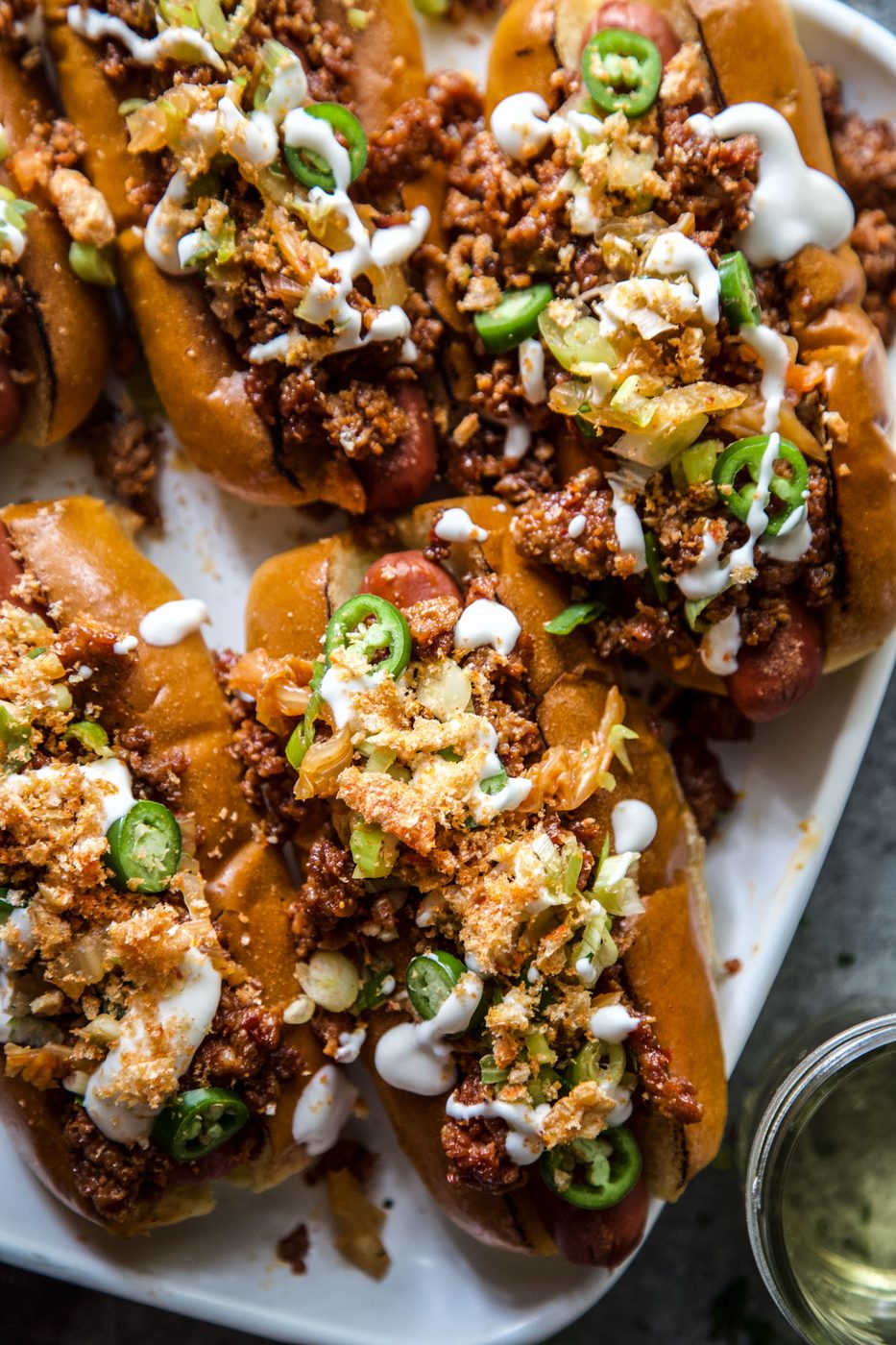 loaded chorizo & kimchi hot dogs